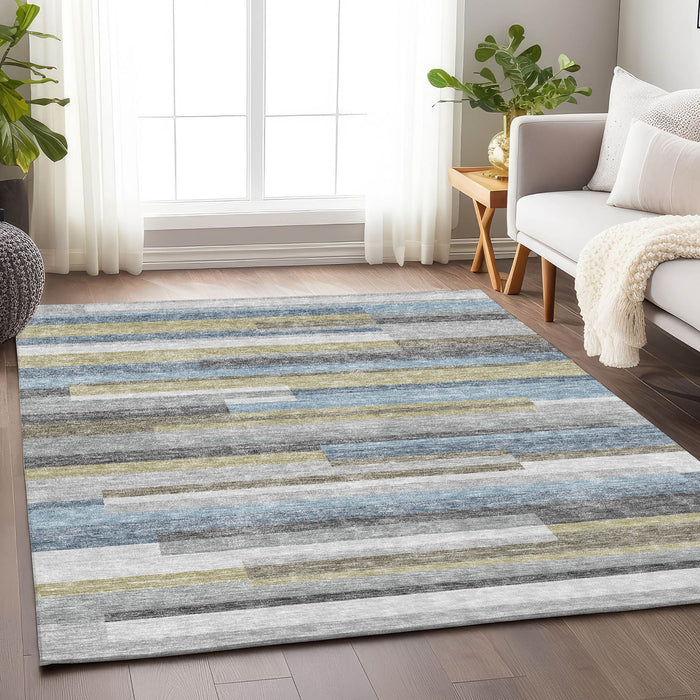 10' X 14' Striped Washable Area Rug With UV Protection - Gray