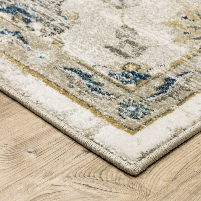 6' x 9' Oriental Power Loom Stain Resistant Area Rug - Beige Gold Blue And Gray