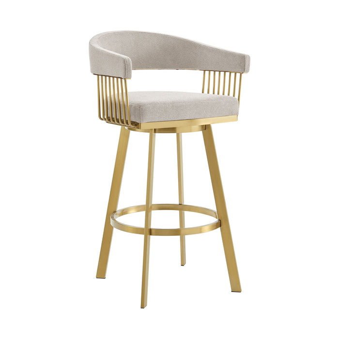 26" Fabric And Stainless Steel Low Back Counter Height Swivel Bar Chair - Gold / Taupe