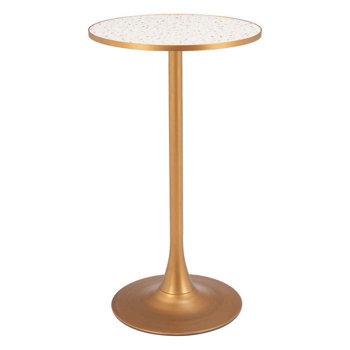 Faux Terrazzo Rounded Bar Table - Beige / Gold