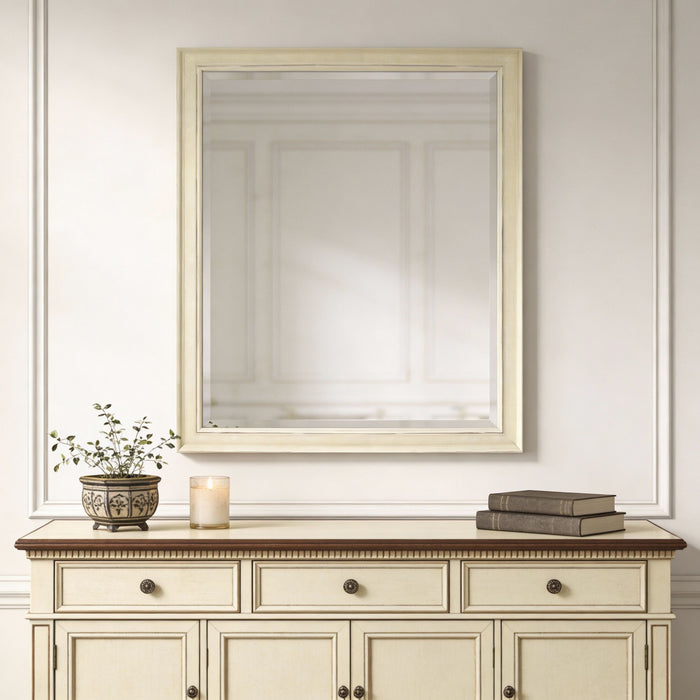 Distressed Wood Framed Accent Mirror - Ivory