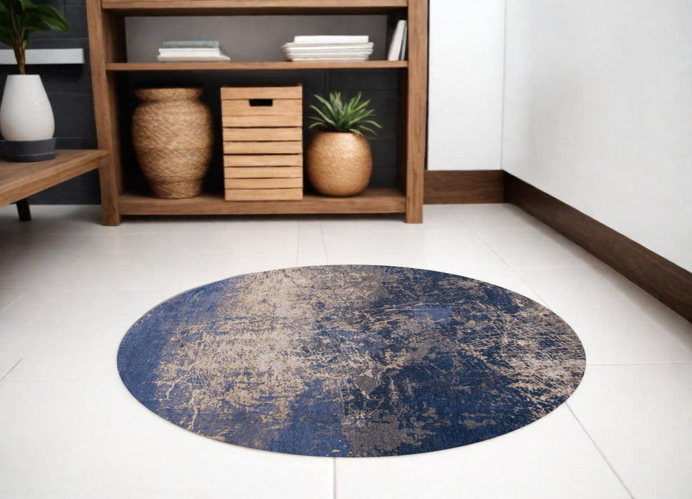 4' x 4' Round Abstract Non Skid Area Rug - Blue And Gray