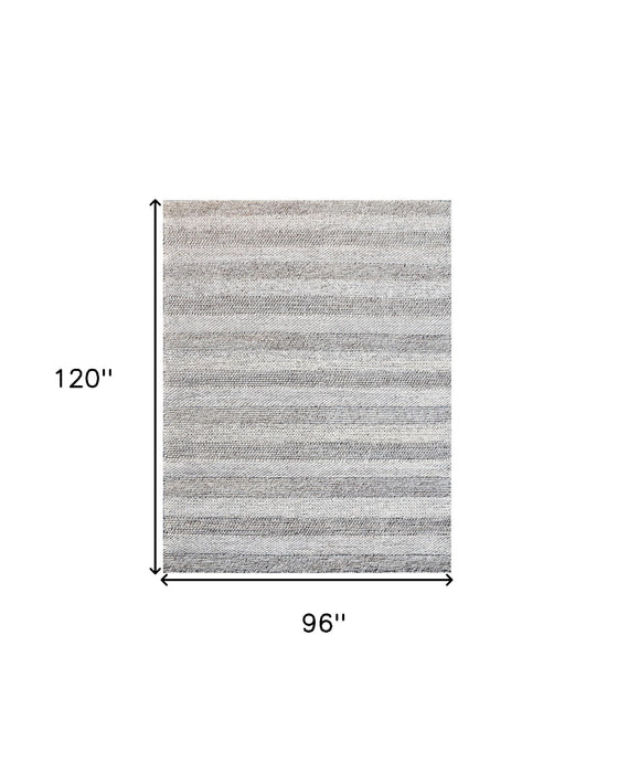 8' x 10' Wool Blend Striped Hand Loomed Area Rug - Gray And Beige