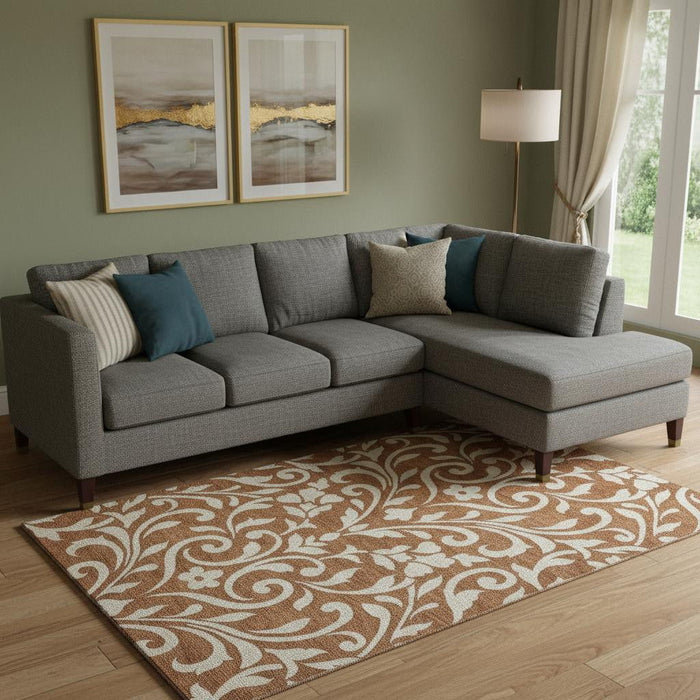 10' X 14' Floral Washable Area Rug With UV Protection (669636) - Rust / Beige