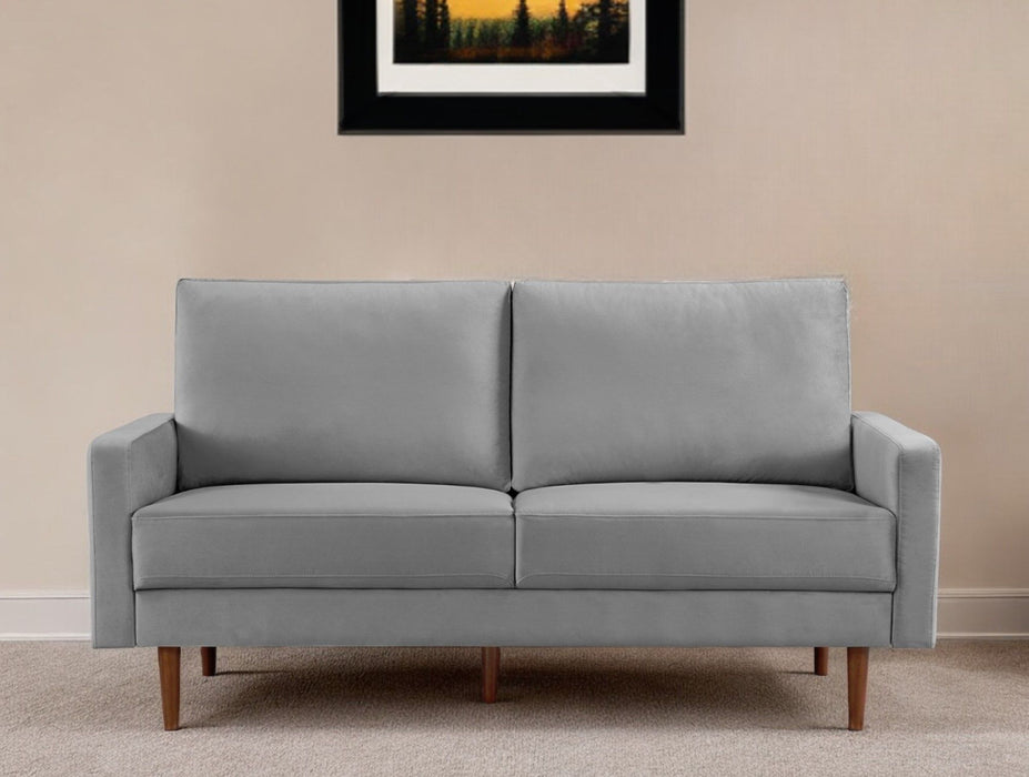 Velvet Sofa With Dark Brown Legs - Gray