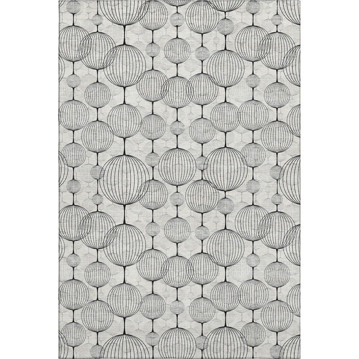 8' X 10' Geometric Washable Area Rug With UV Protection - White And Gray