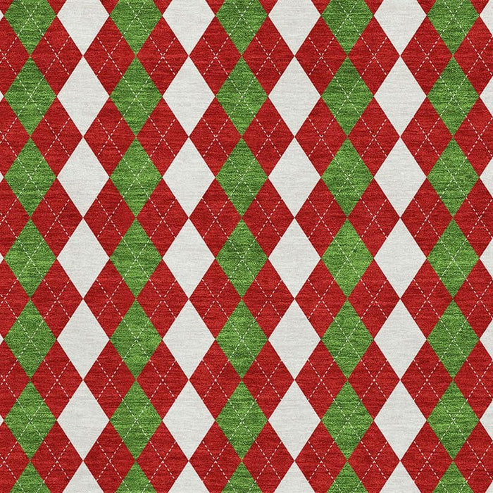 10' X 14' Geometric Washable Area Rug With UV Protection (701701) - Red / Green / White