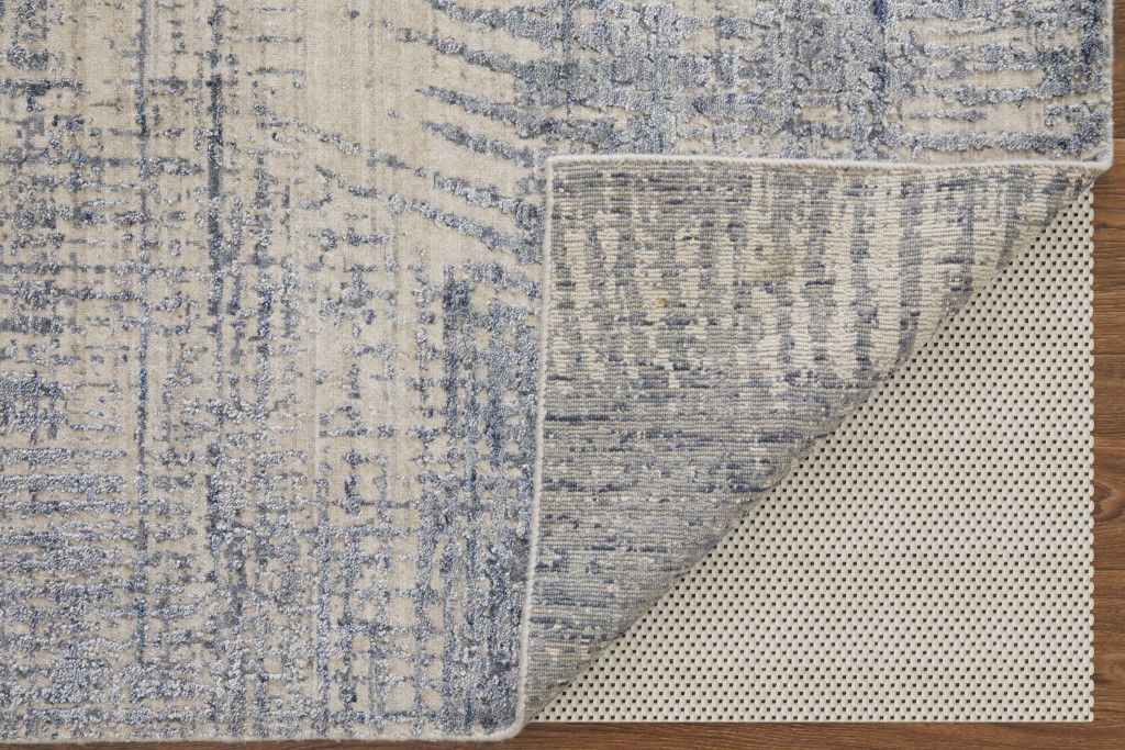3' x 5' Abstract Hand Woven Worn Faded Area Rug - Gray Ivory And Blue