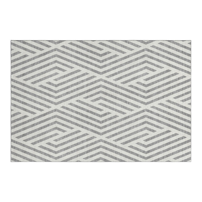 9' X 12' Geometric Washable Area Rug With UV Protection (648543) - Gray / Ivory