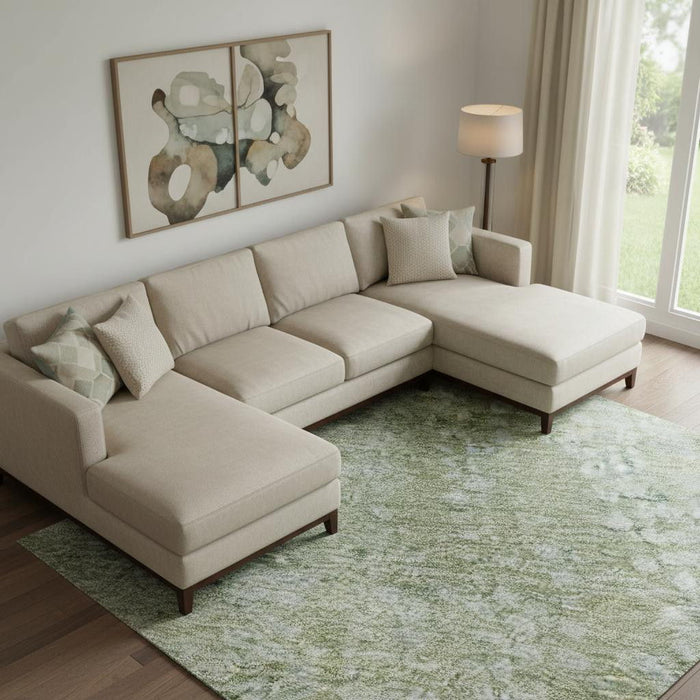10' X 14' Abstract Washable Area Rug With UV Protection (717332) - Green / Sage