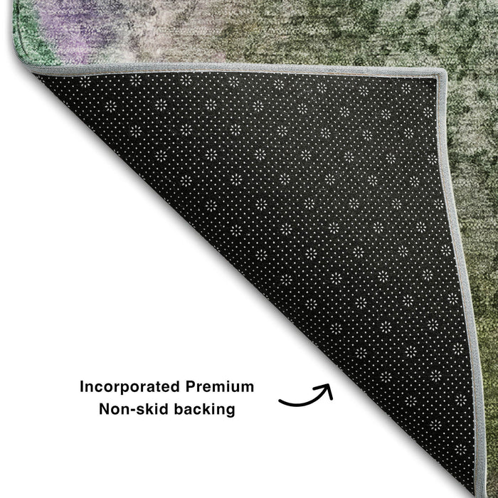 9' X 12' Abstract Washable Area Rug With UV Protection (646803) - Purple / Green