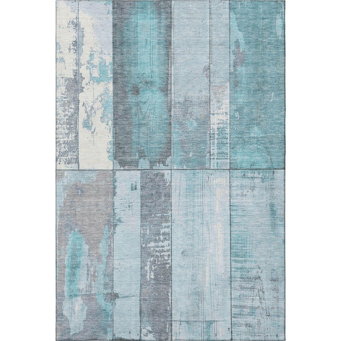 10' X 14' Geometric Washable Area Rug With UV Protection (706577) - Teal / Gray