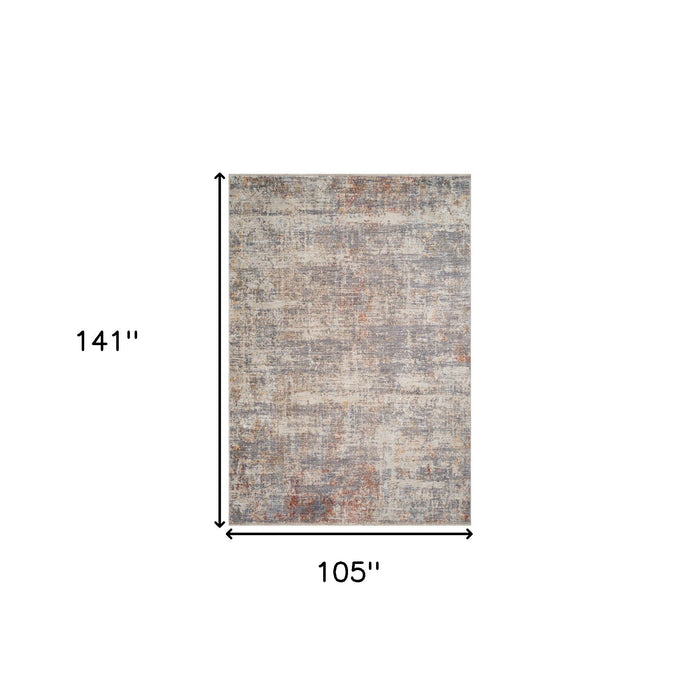 9' X 12' Abstract Area Rug With Fringe - Gray
