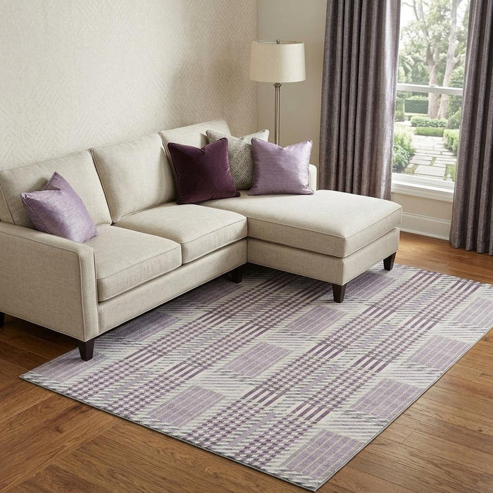 10' X 14' Plaid Washable Area Rug With UV Protection (678736) - Lavender / Gray / Ivory