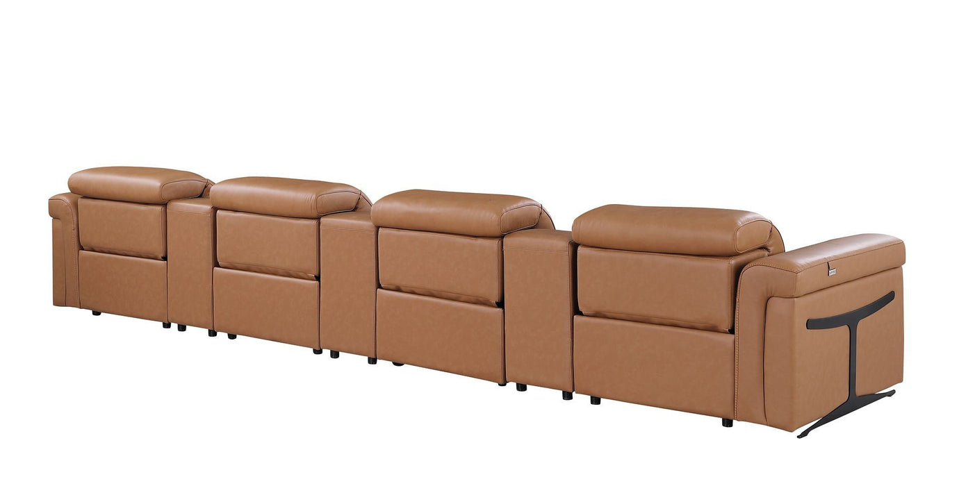 Top Grain Leather Reclining Metal USB Sofa (720375) - Chestnut
