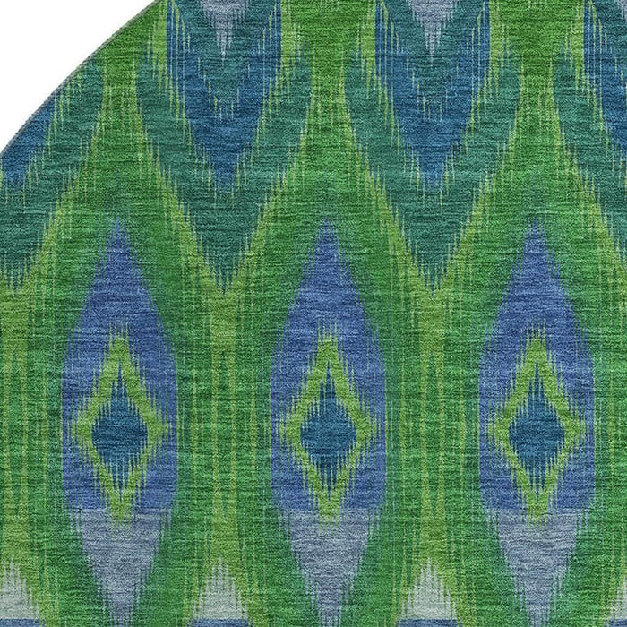 8' Southwestern Washable Round Rug With UV Protection (651902) - Green / Blue / Ivory