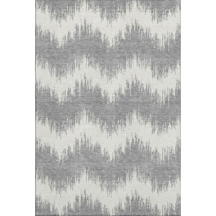 10' X 14' Chevron Washable Area Rug With UV Protection (669955) - Gray / Ivory