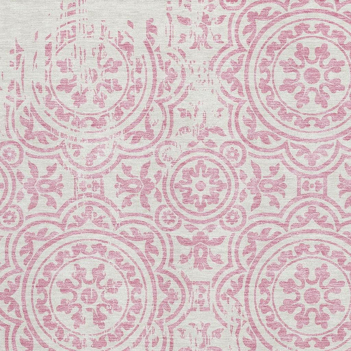 10' X 14' Medallion Washable Area Rug With UV Protection - Pink / Ivory