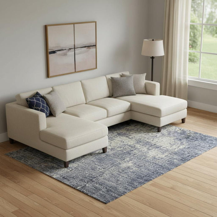 10' X 14' Abstract Washable Area Rug With UV Protection (709998) - Navy Blue / Charcoal / Ivory