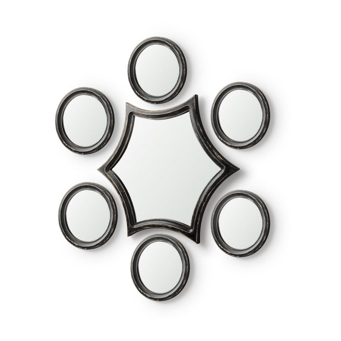 7 Piece Set Wood Round Geometric Framed Accent Mirror - Black