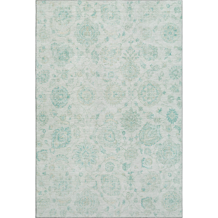 10' X 14' Damask Washable Area Rug With UV Protection (705143) - Turquoise / Beige