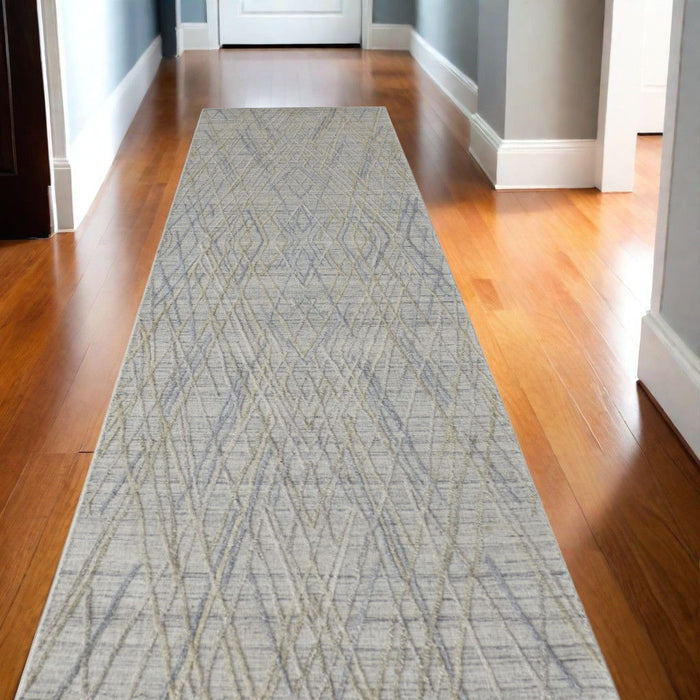 10' Abstract Hand Woven Runner Rug - Gray And Ivory