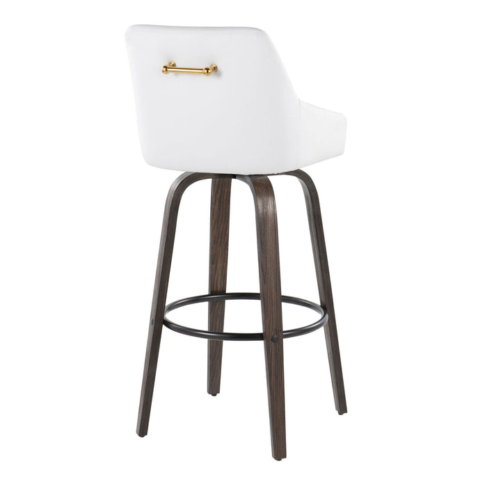 Hannah - 30" Fixed-Height Barstool With Swivel And Round Black Metal Footrest (Set of 2) - Walnut Glazed Wood