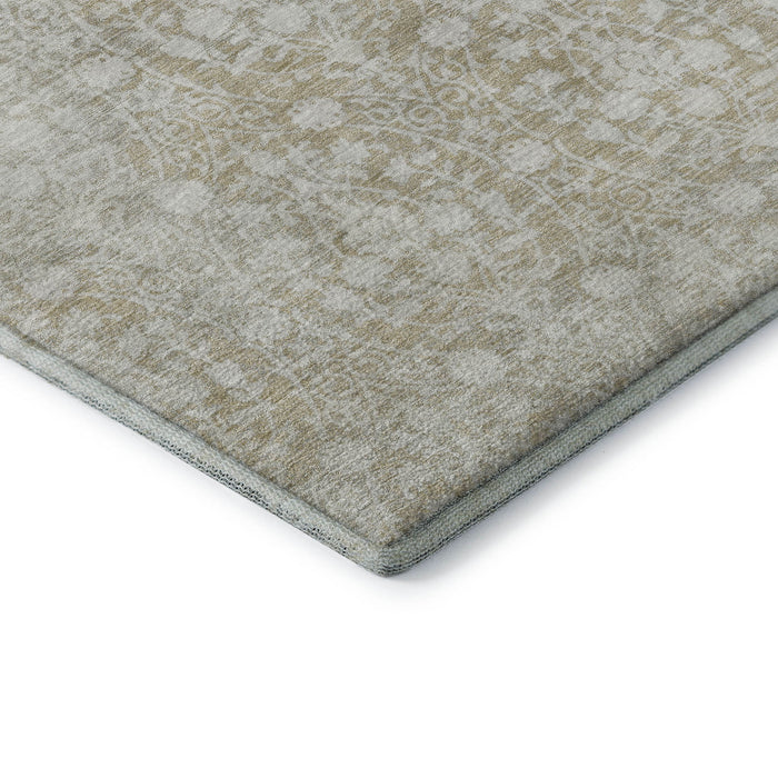 10' X 14' Damask Washable Area Rug With UV Protection (692112) - Tan / Ivory