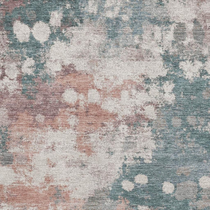 10' X 14' Abstract Washable Area Rug With UV Protection (718358) - Coral / Teal
