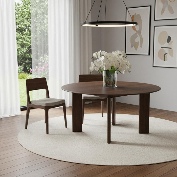 59" Solid Wood Round Top Dining Table - Brown