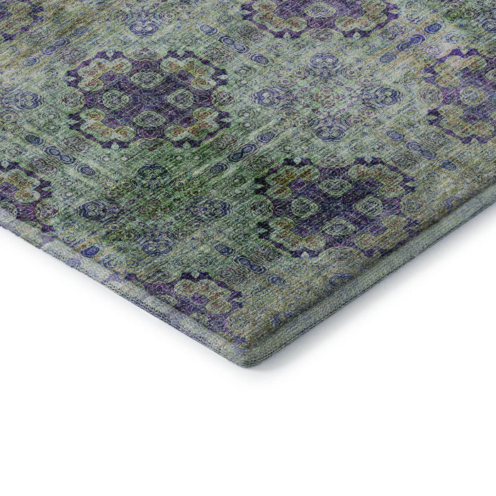9' X 12' Floral Medallion Distressed Washable Area Rug With UV Protection (648945) - Purple / Green / Ivory