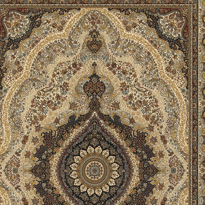 10' X 13' Medallion Area Rug With Fringe (574484) - Ivory / Black / Tan