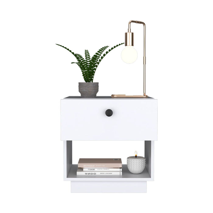 18.5" x 15.8" x 19.7" One Drawer Faux Wood Nightstand - White