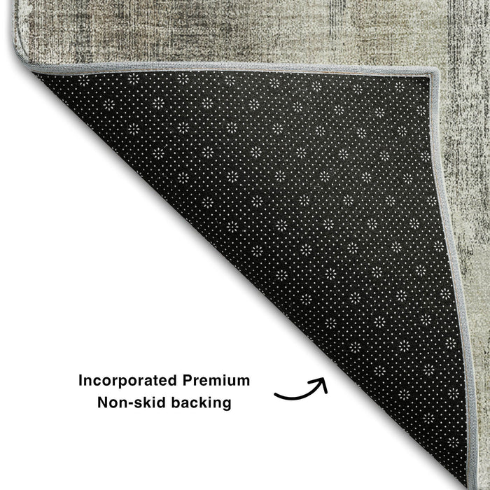 10' X 14' Abstract Washable Area Rug Polyester With UV Protection - Taupe / Ivory