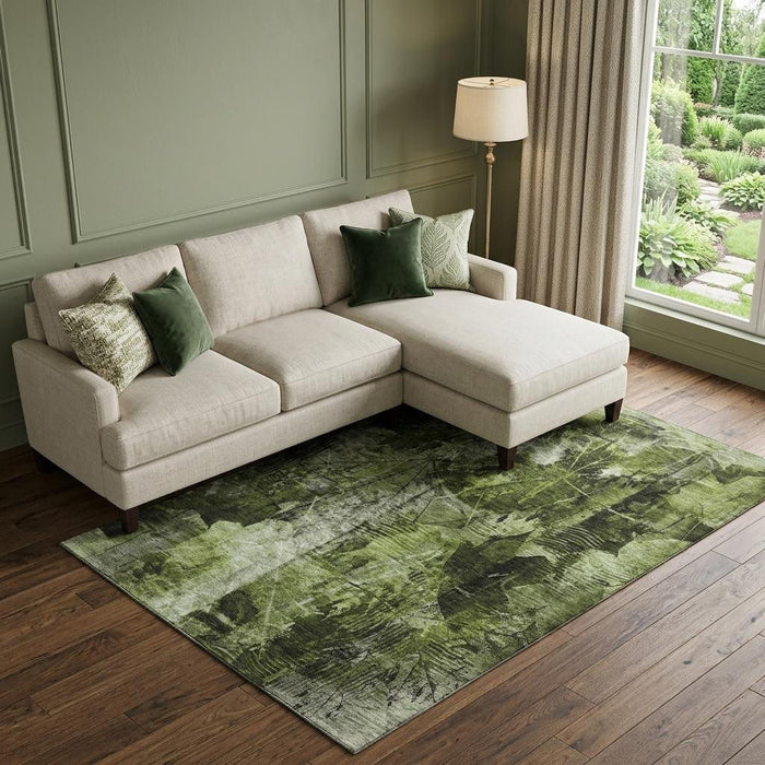 10' X 14' Floral Washable Area Rug With UV Protection (649072) - Green / Ivory