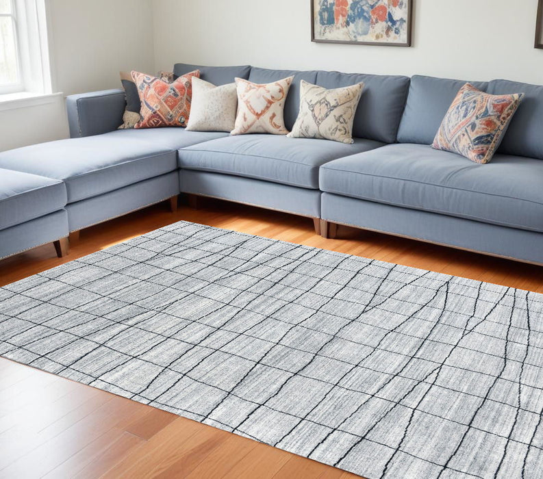 8' x 10' Wool Abstract Geometric Hand Loomed Area Rug - Gray And Black