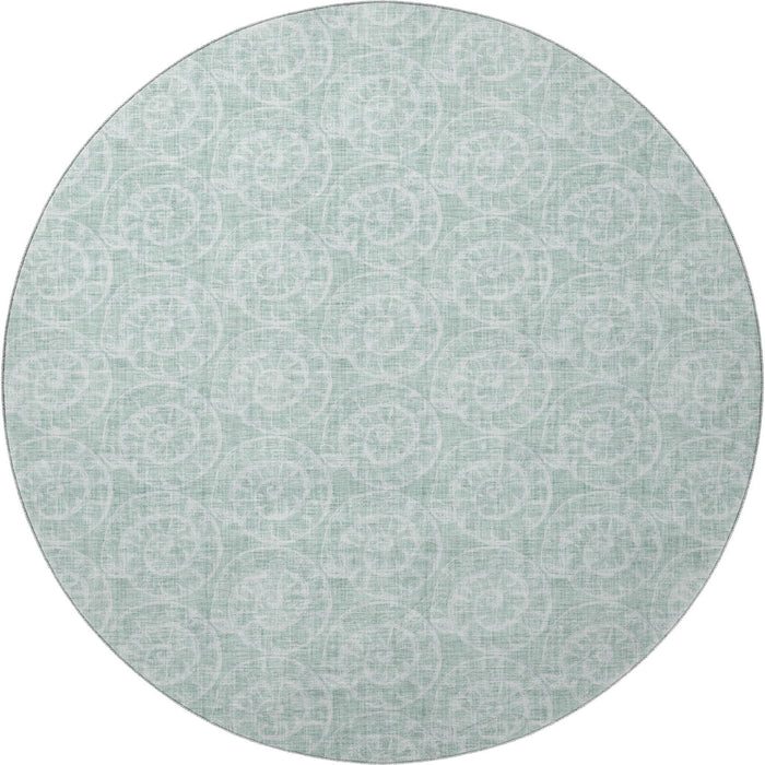 8' Geometric Washable Round Rug With UV Protection (646112) - Green / Ivory