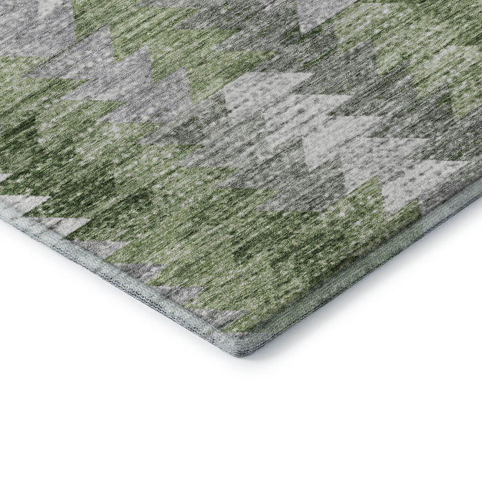 8' X 10' Geometric Washable Area Rug With UV Protection (653132) - Green / Ivory / Gray