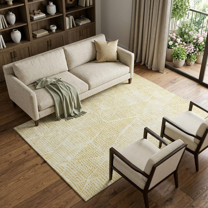 9' X 12' Diamond Washable Area Rug With UV Protection (650625) - Wheat / Ivory