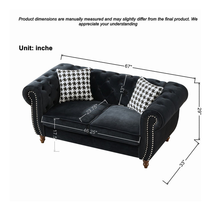 Chesterfield Upholstery Fabric Loveseat With Roll Armrest And Nailhead
