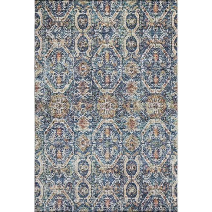 10' X 14' Medallion Washable Area Rug With UV Protection (688231) - Denim Blue / Beige / Copper