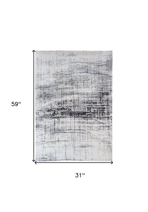3' x 5' Abstract Non Skid Area Rug - Black And White