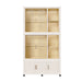 Cream white Giga portable wardrobe closet with nine magnetic doors, nine storage cubes, two hanging rods, and six hangers inside.