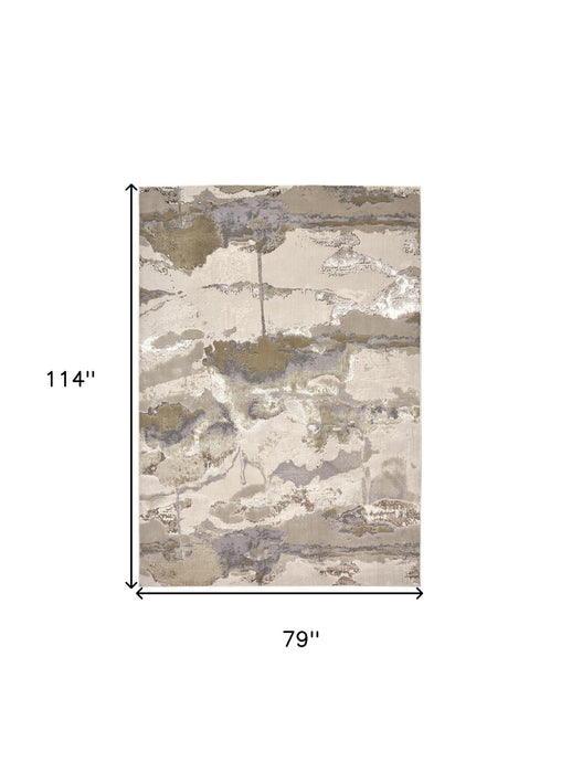 7' x 10' Abstract Stain Resistant Area Rug - Gray Ivory And Gold