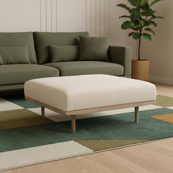Solid Wood Fabric Ottoman - Beige / Brown