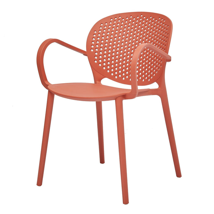 Heavy Duty Plastic Partially Open Back Dining Arm Chairs (Set of 4) - Orange