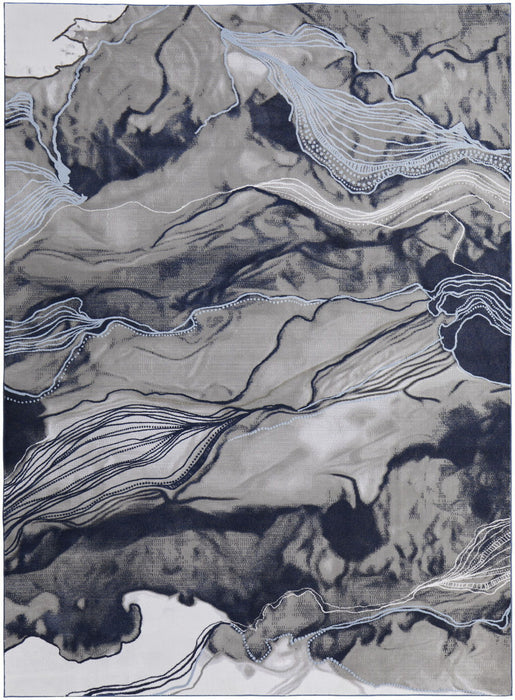 7' x 10' Abstract Power Loom Stain Resistant Area Rug - Blue Gray And Ivory