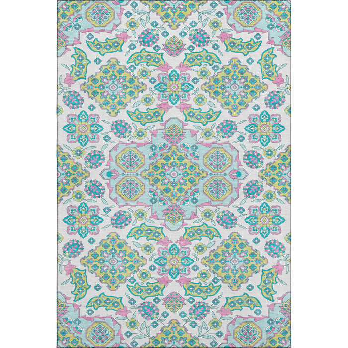 10' X 14' Floral Medallion Washable Area Rug With UV Protection (705893) - White / Green / Pink