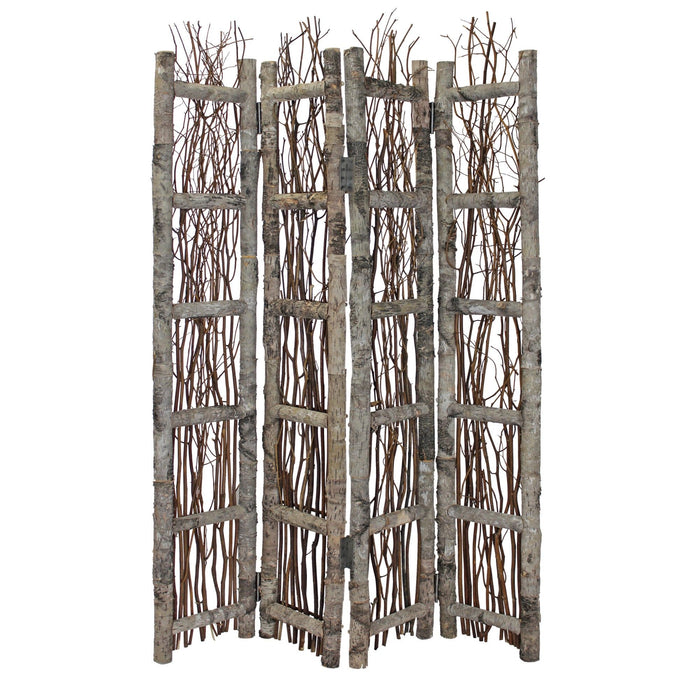 Earthy Birch And Twig Four Panel Room Divider Screen - Gray