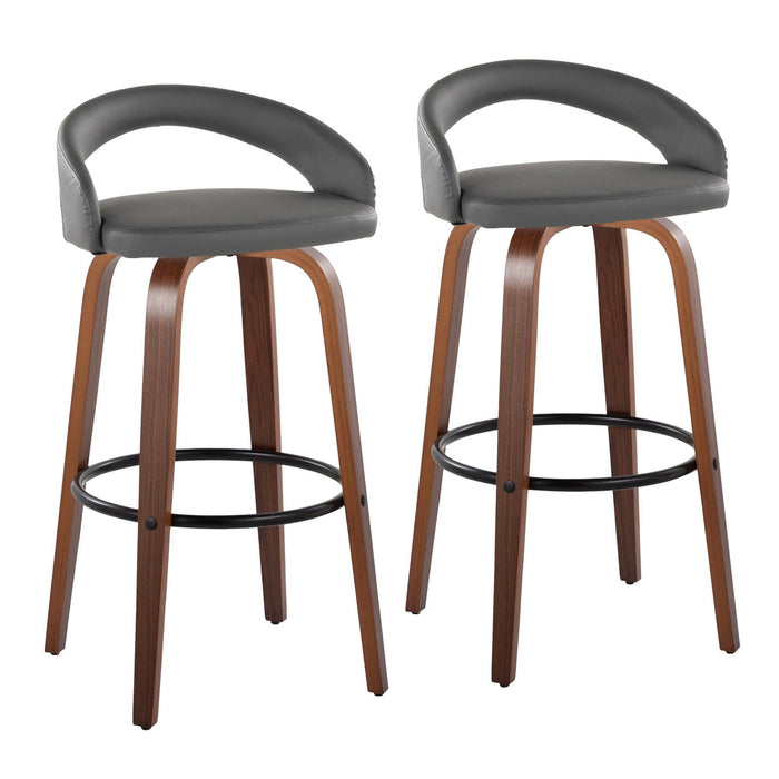 Grotto - Upholstered Fixed-Height Barstool (Set of 2) - Walnut Wood